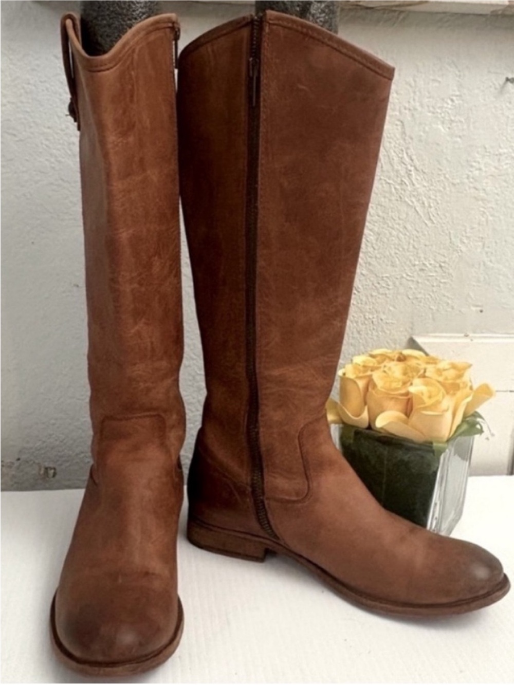 Frye Melissa Button Brown Leather Tall Riding Boots Size 7B